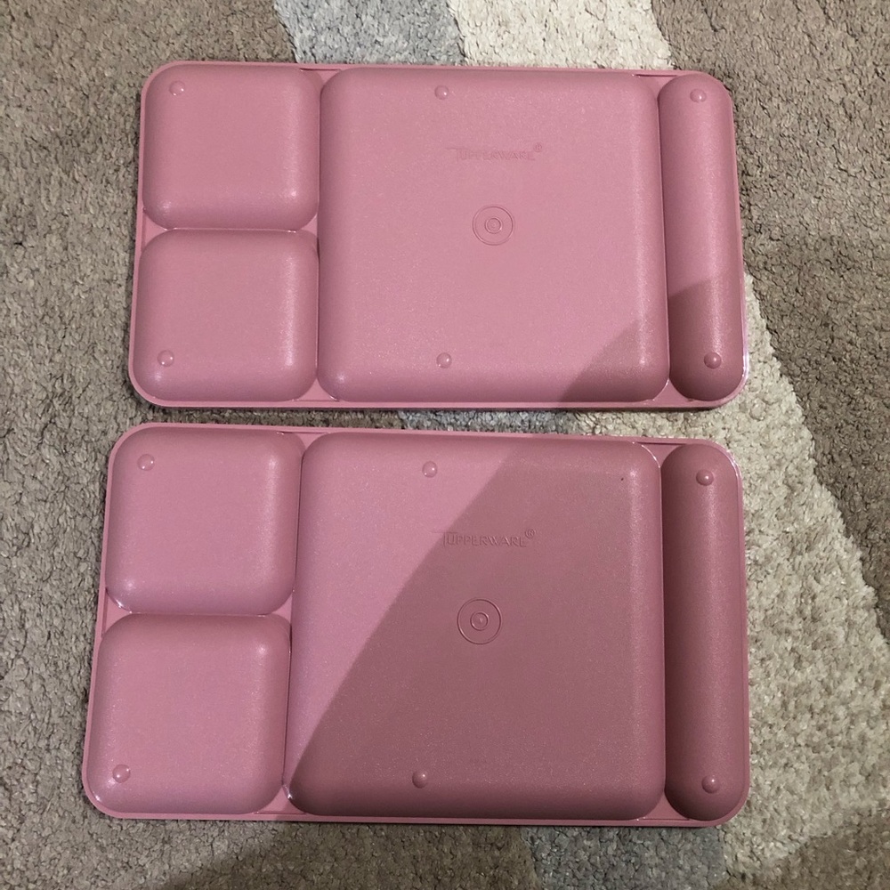Tupperware Set of 2 Vintage Stackable Divided Plastic Lunch Trays Pink - Picture 3 of 4